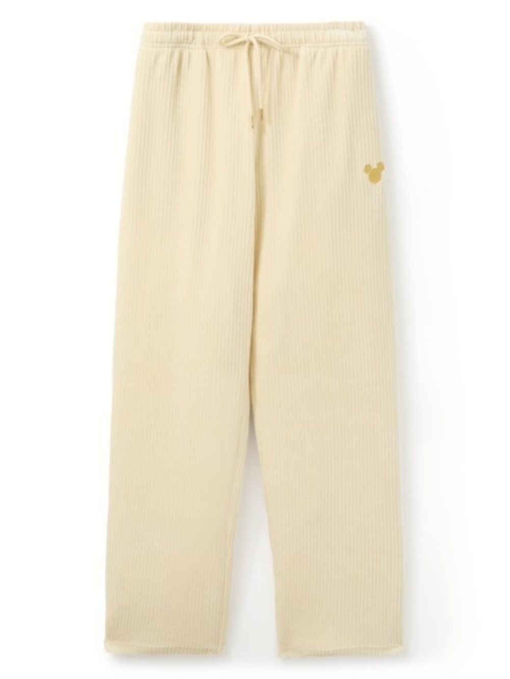 Disney Cream Ribbed Joggers with Gold Mickey Patch